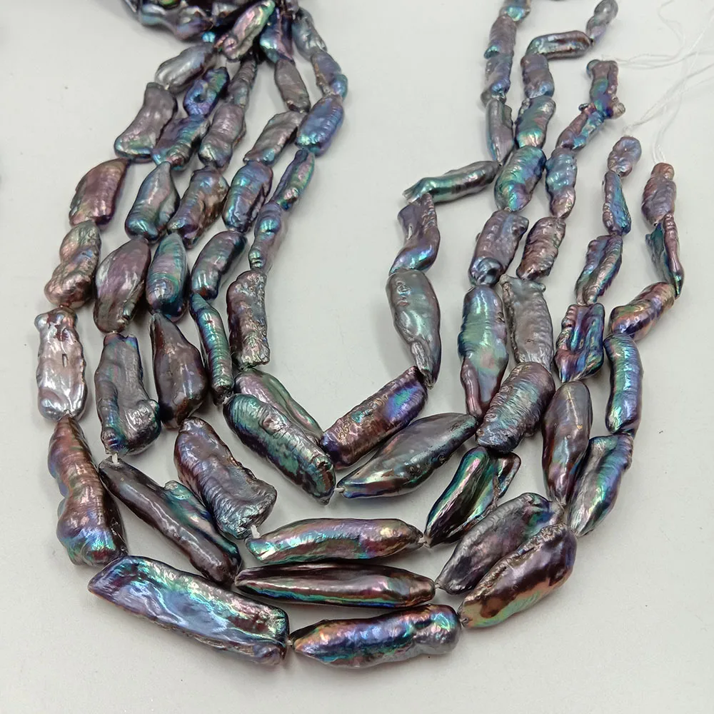 38 cm BIWA freshwater pearl  in strand , wholesale DIY JEWELRY BEADS, diameter  length 20-32 mm, noodle shape ,black color