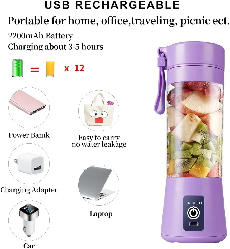 Warehouse Electronic Mini Bottle Blender Home USB 6 Blades Juicer Cup Machine Wireless Portable Fruit Juice Blenders