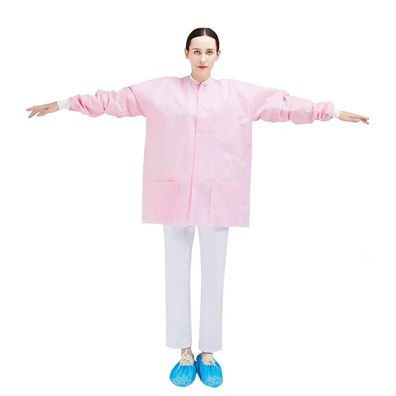 Disposable non woven SMS pink wear dental disposable lab Jackets