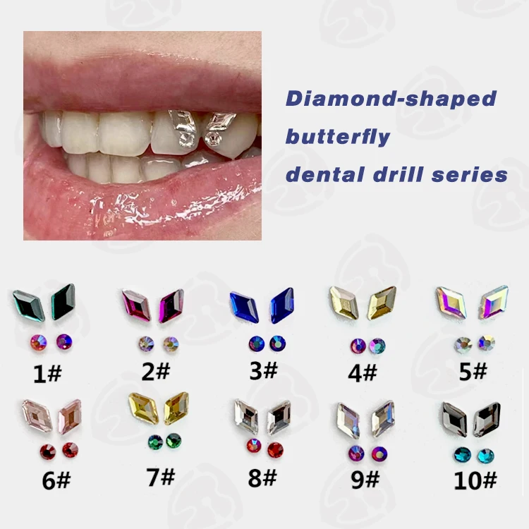 wholesale Color crystal butterfly rhinestone tooth beauty Flat bottom crystal dental diamond dental jewelry