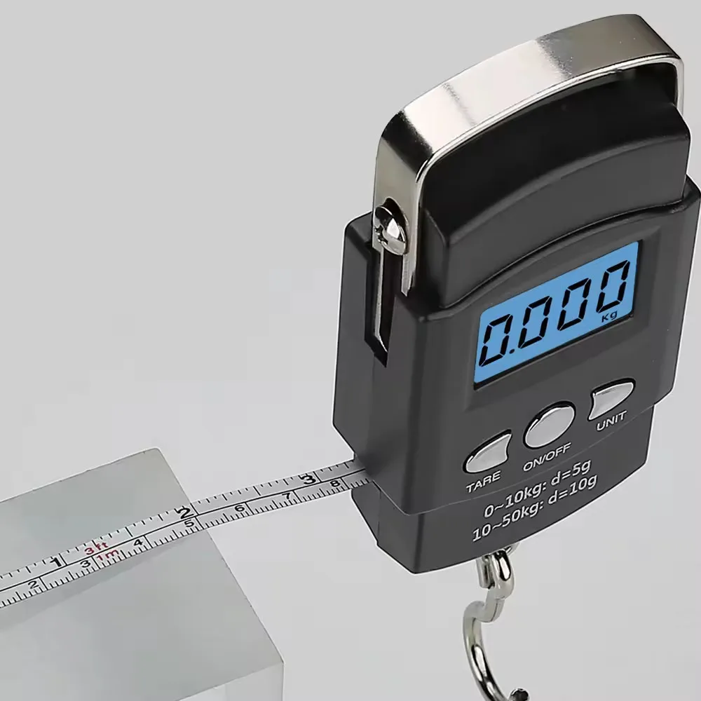 Wholesale 50kg Portable Weight Machine Scale With Measuring Tape Pocket Hanging Fishing Scale Digital Luggage scale