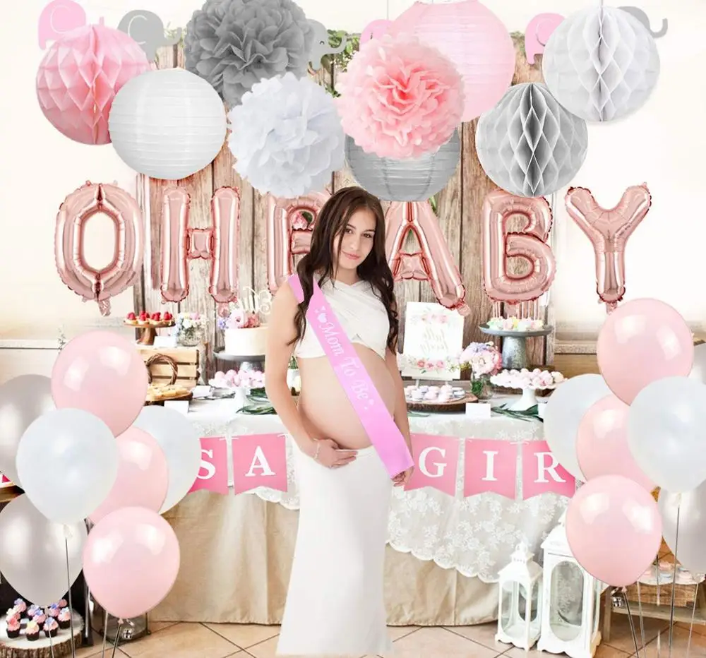 Это баннер для девочки, комплект воздушных шаров с надписью Oh Baby Girl Baby Shower на тему слона, Детские принадлежности для душа