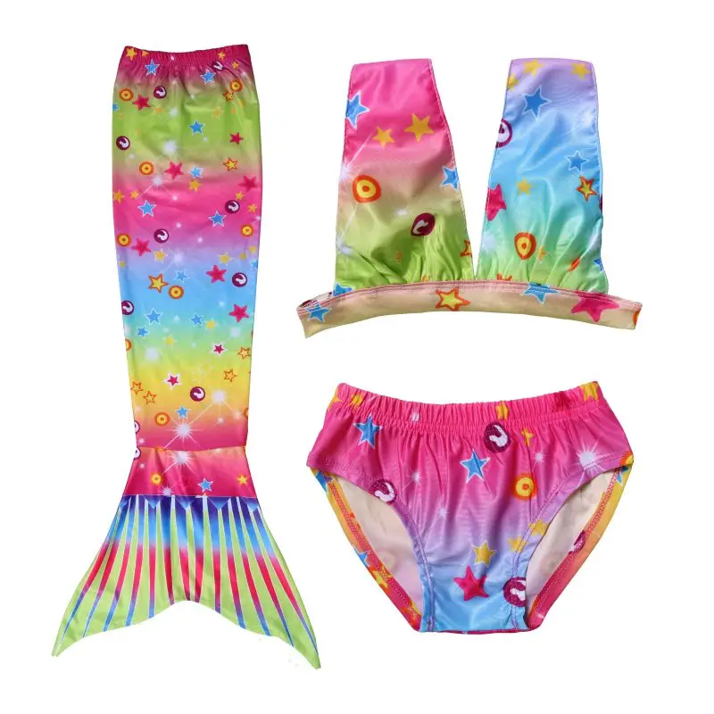 LQSZ 2022 Little Girls Kids Colorful Star Summer Cute Mermaid Sexy Bikini Three Pieces Custom Swimwear & Beachwear