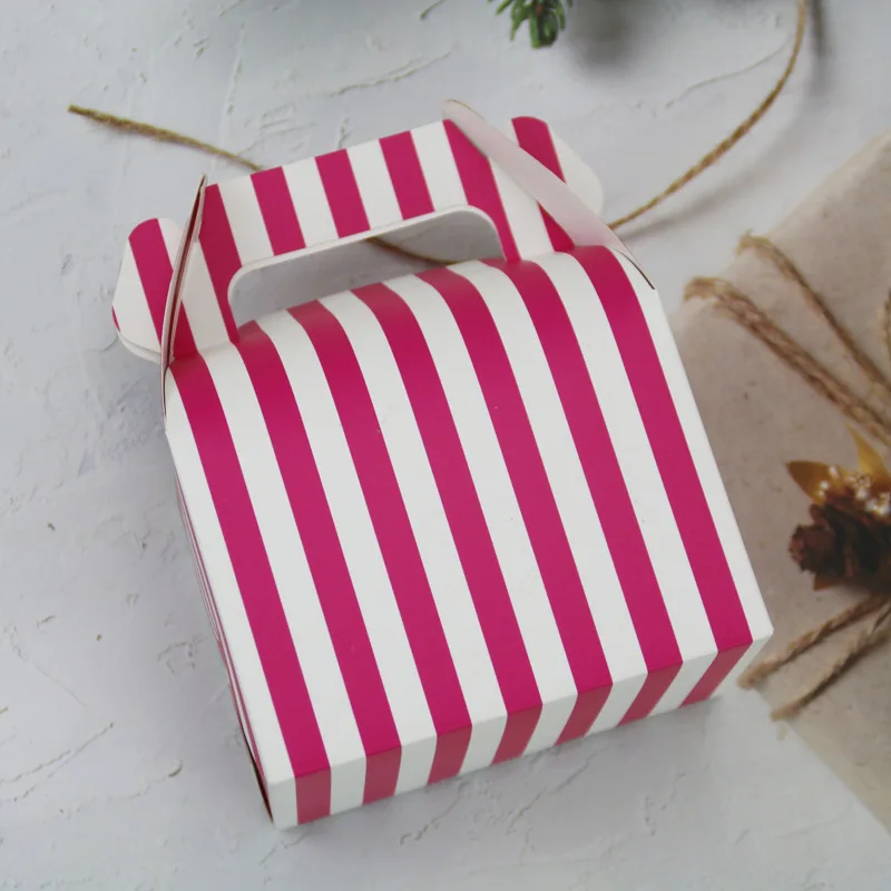 New Design Multi Colors Vertical Stripes Bright Colors Gable Box Portable Tote Paper Candy Cheese Cake Box