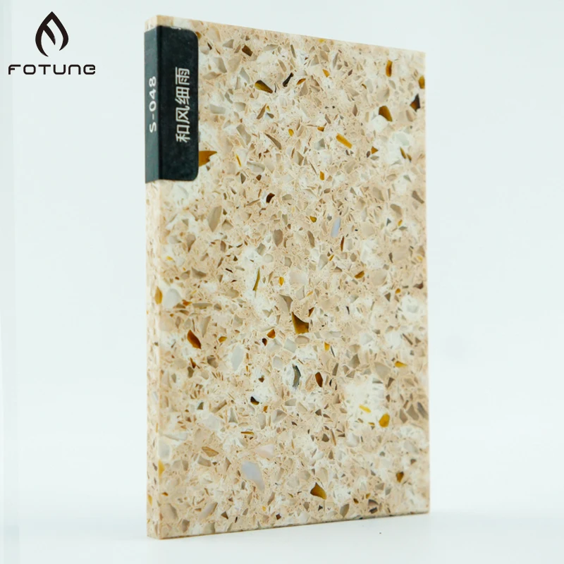 Customized Solid Surface Crystal Prefabricated Countertop Yellow Quartz Slabs Stone