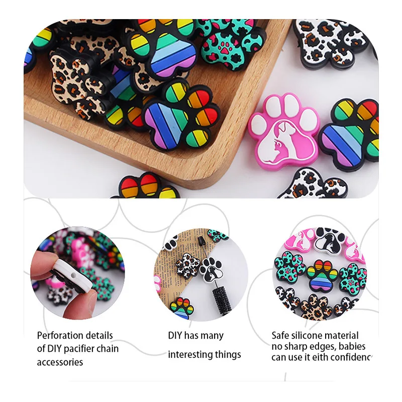 New Protect Animals Dog Claw Shaped Silicone Focal Beads for Jewelry Pen Making Baby Teether Necklace Pacifier Chain Charms