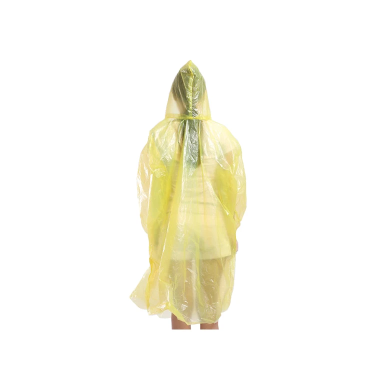 Cheap price disposable rain coat with hat rope and elastic cuff wind proof waterproof custom adult poncho