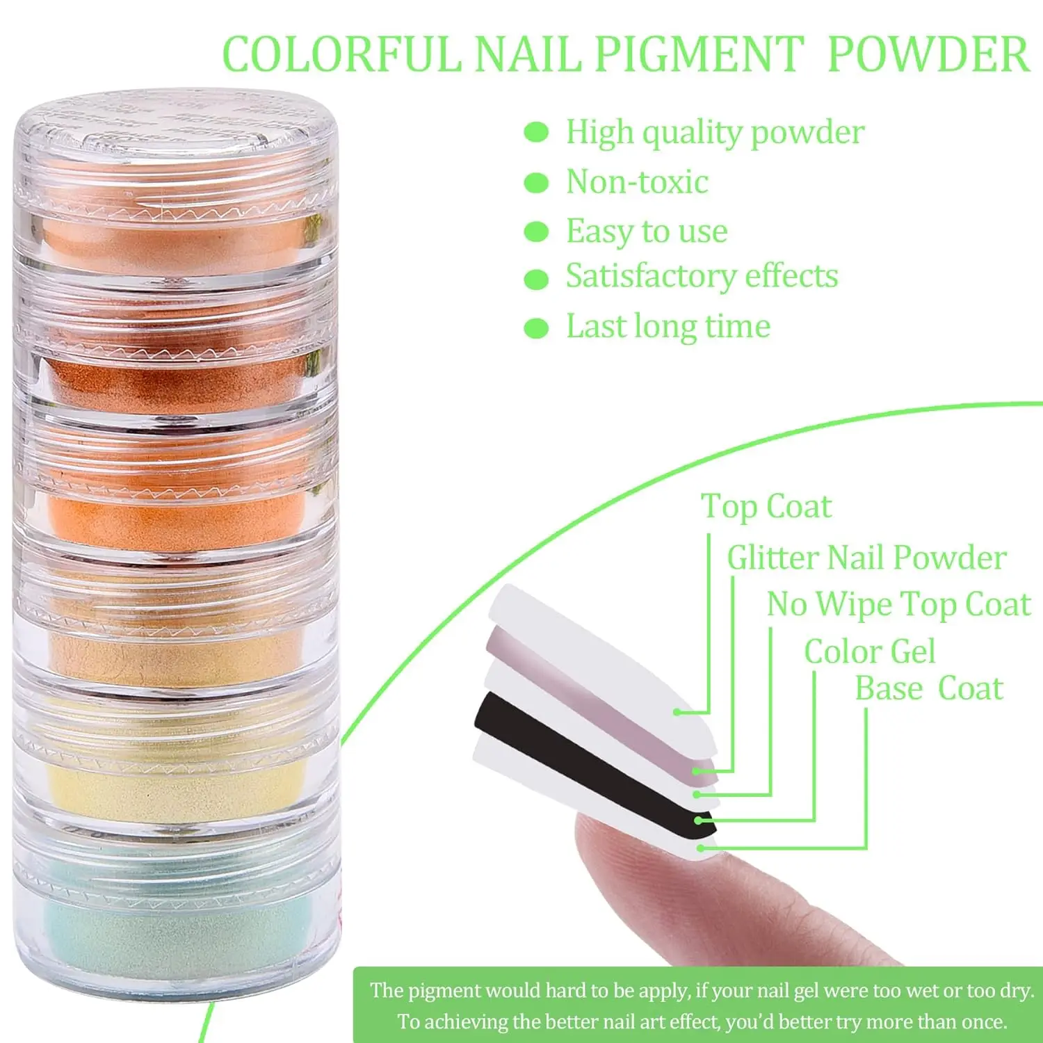 6 colors/set acrylic nail pigment pearlescent powder rainbow colors iridescent eco-friendly neon fluorescent powder for nails