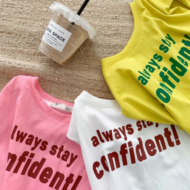 KS0998 Words print fashion toddler and kids girls summer sleeveless top 2022 cotton long slit t shirt