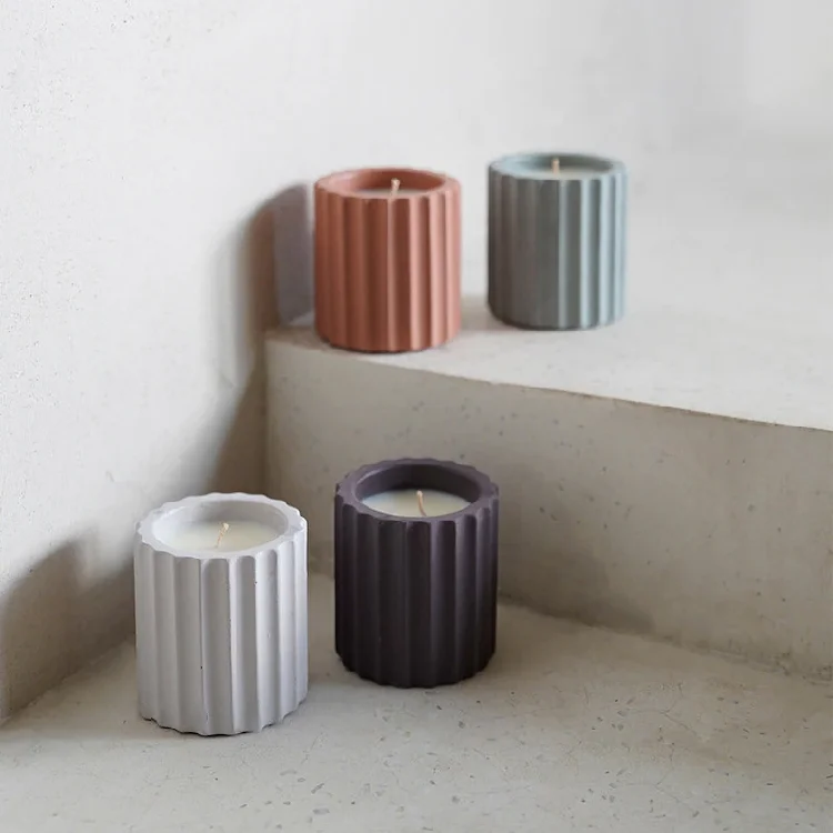 Nordic simple modern custom color home decoration striped cylinder matte candle container empty ceramic candle jar