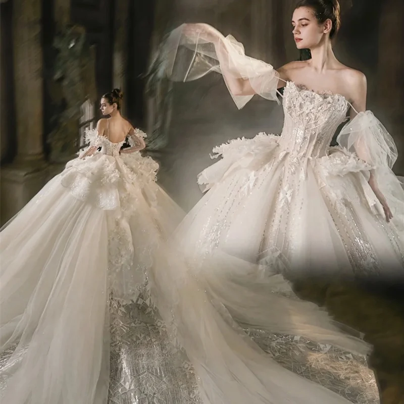 Lsxy41 новинка 2022 года свадебное платье невесты во французском ретро-стиле с тонким верхом и большим хвостом для тяжелой промышленности