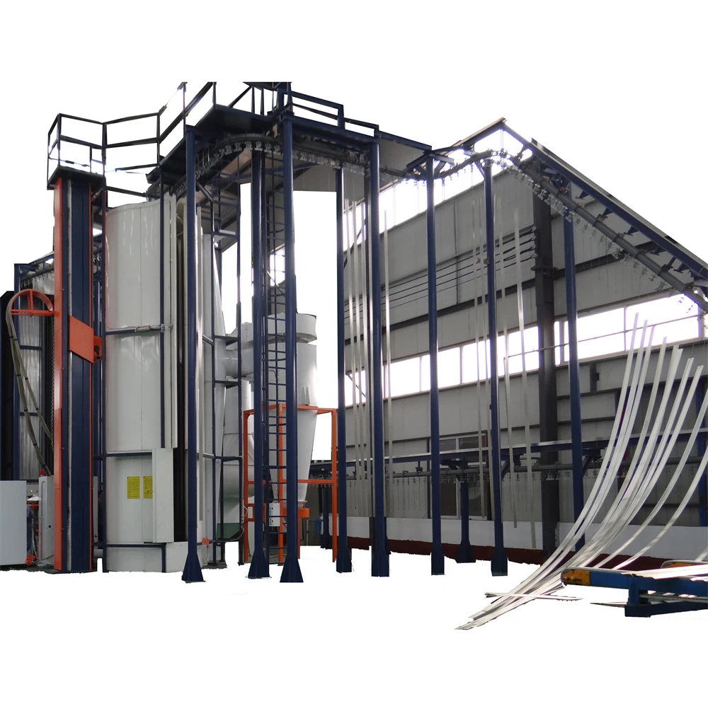 Vertical aluminum steel profiles powder coating line with O-shaped sandwich powder booth system