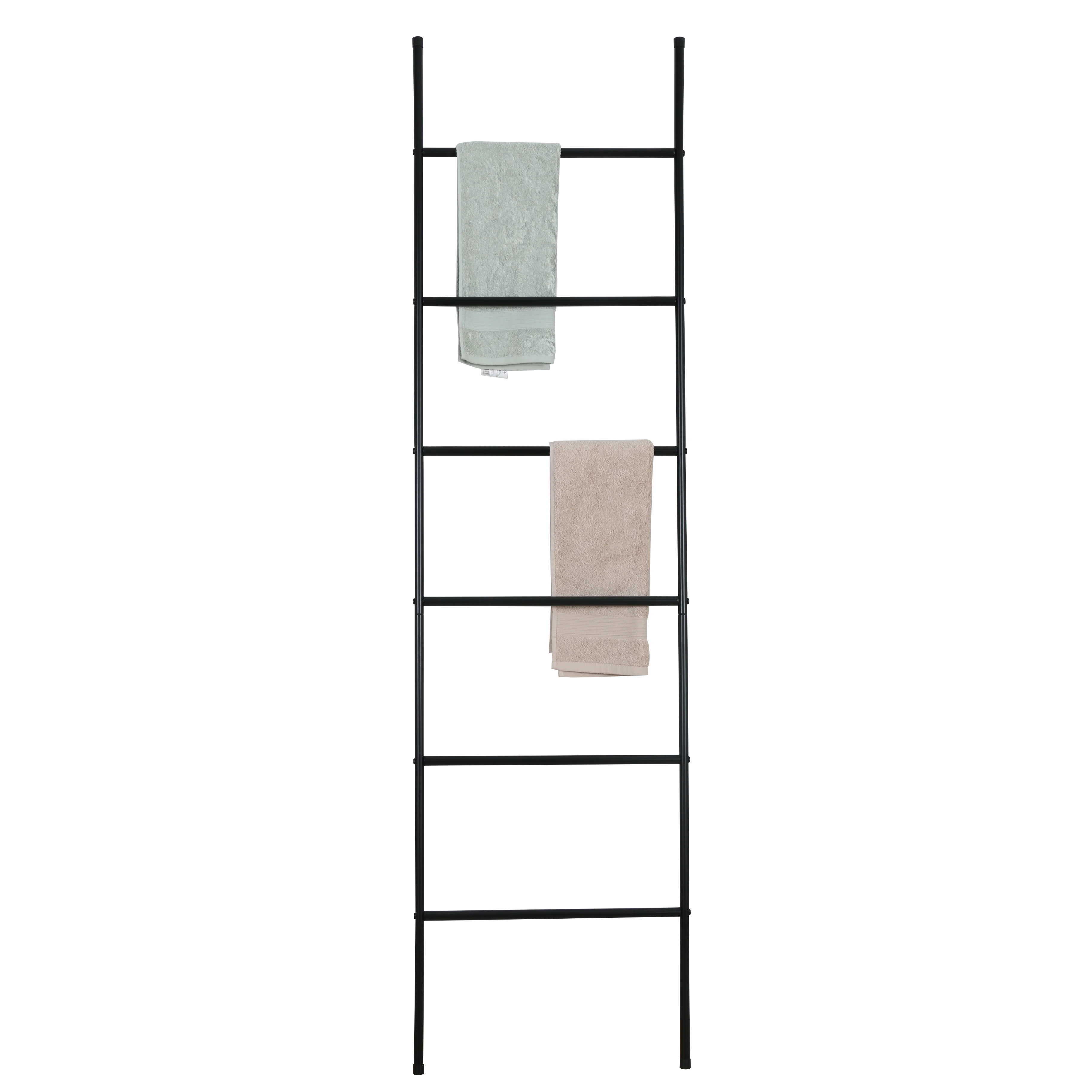 6 Levels Bathroom Accessory Towel Rack Trapezoidal Floor Standing Towel Rail Black Ladder Towel Rack