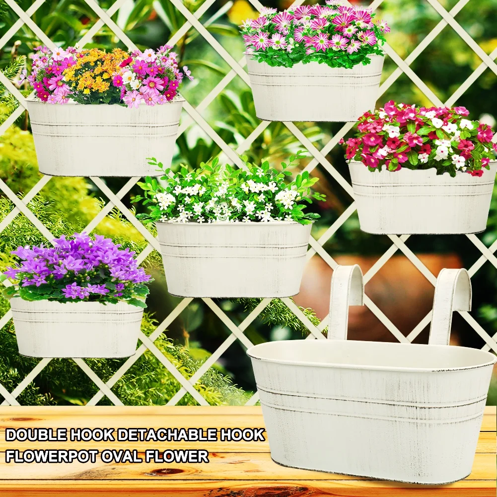 Hanging Planter Box Garden Flower Pot Holder Potted Stand Mounted Balcony Plant Basket Metal Fence
