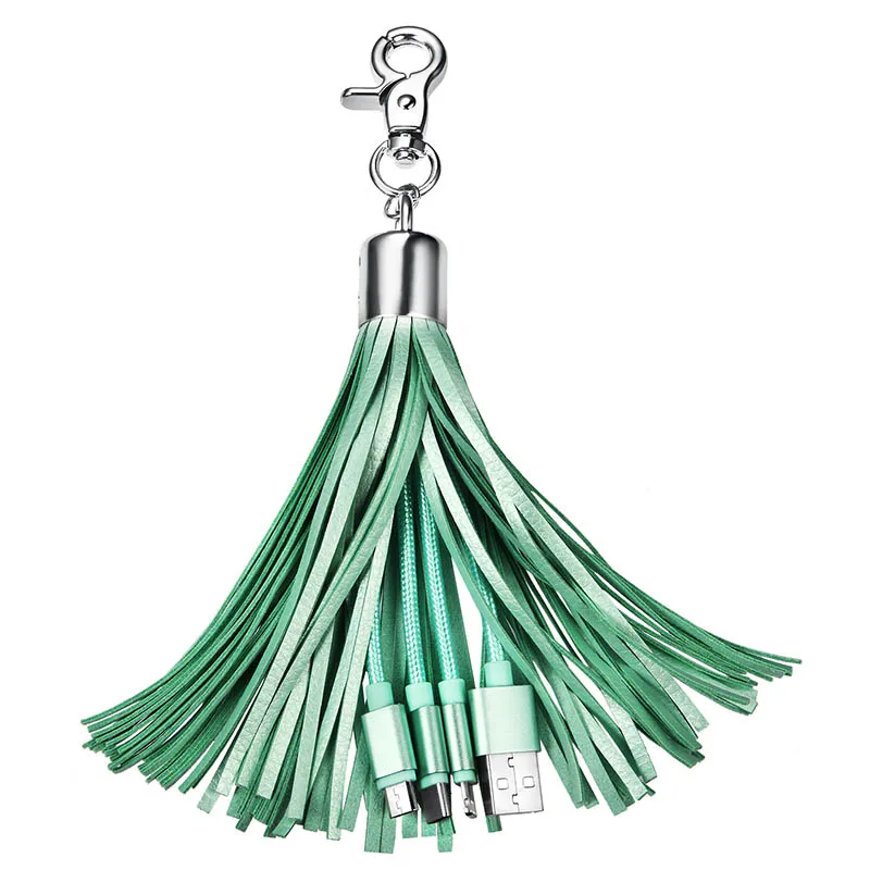 Promotion Gift 3 in 1 Tassel Keychain USB Cable for Mobile Phone Charging