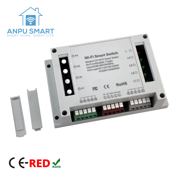  CE-RED EMC LVD Rohs2.0 одобрено питание от приложения Tuya управление через Wi-Fi подключение интеллектуальный выключатель 4 канала-4 канала
