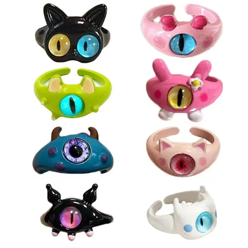 NEW Fashion evil eye ring cute cartoon little monster alloy ring funny design cool girls open adjustable ring wholesale
