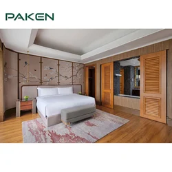 Vietnam Custom Resort Beach Hotel Furniture Bedroom Set Wooden Twin Size Leather Bed Hospitality Furniture
