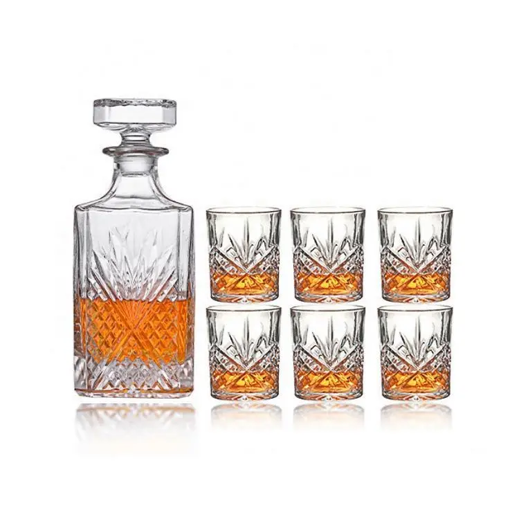 Whiskey Cognac Decanter Set with 6-Piece Crystal Whiskey Glasses Set Mens Gift Premium Liquor