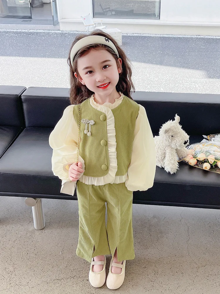 Wholesale Fashion Spring Baby Wear Autumn 2pcs Kids Dress Suits Casual Girls Clothes Sets