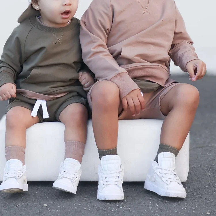 Custom Crew Neck Unisex Sweatsuit Sets For Kids 100% Cotton French Terry Fashion kids clothing hoodies sets