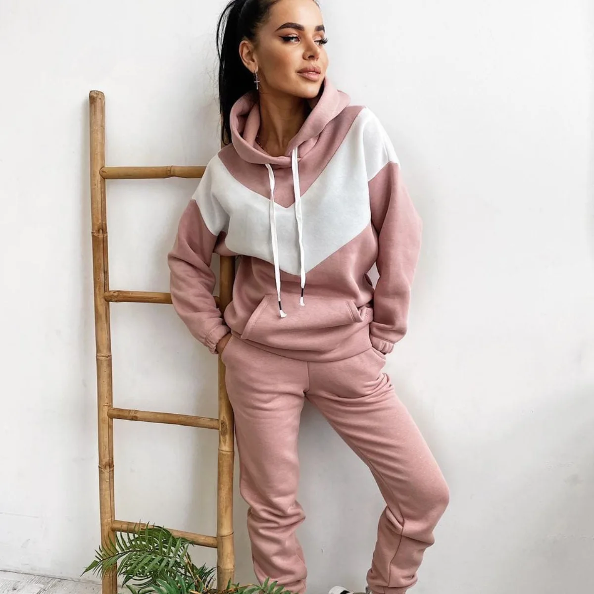 Women Fall Casual Plain Loose 2 Pieces Jogger Sweatshirt sweatpants and hoodie women sweatsuit set tracksuit
