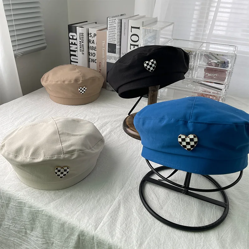 2022 ladies checkerboard love beret all-match fashion home beret factory direct sales