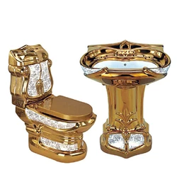 Fashion bathroom new design ceramic wc two piece golden toilet set color toilet basin