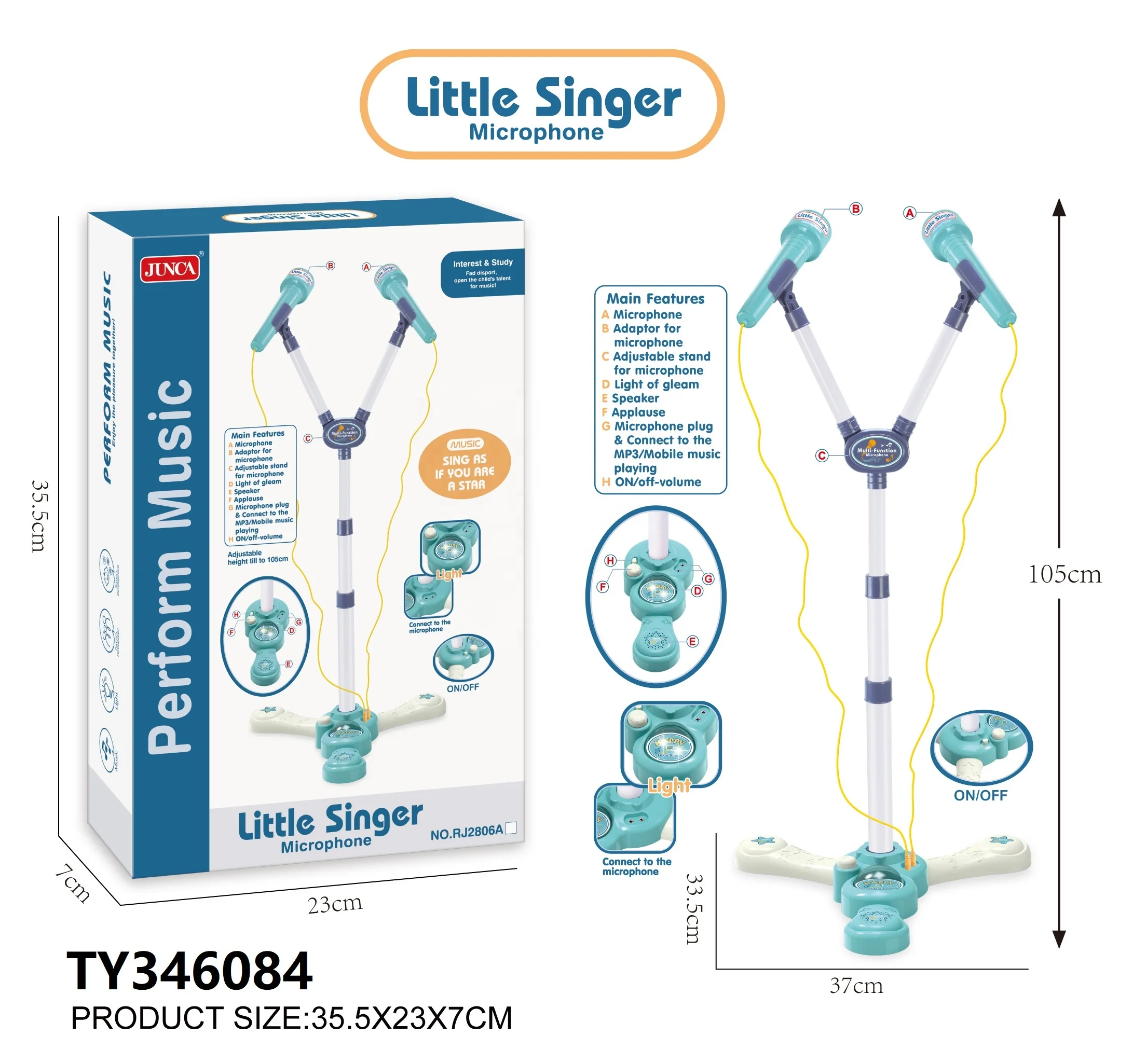 2 Microphones and Adjustable Stand Karaoke Machine Toy Instruments Musical Set