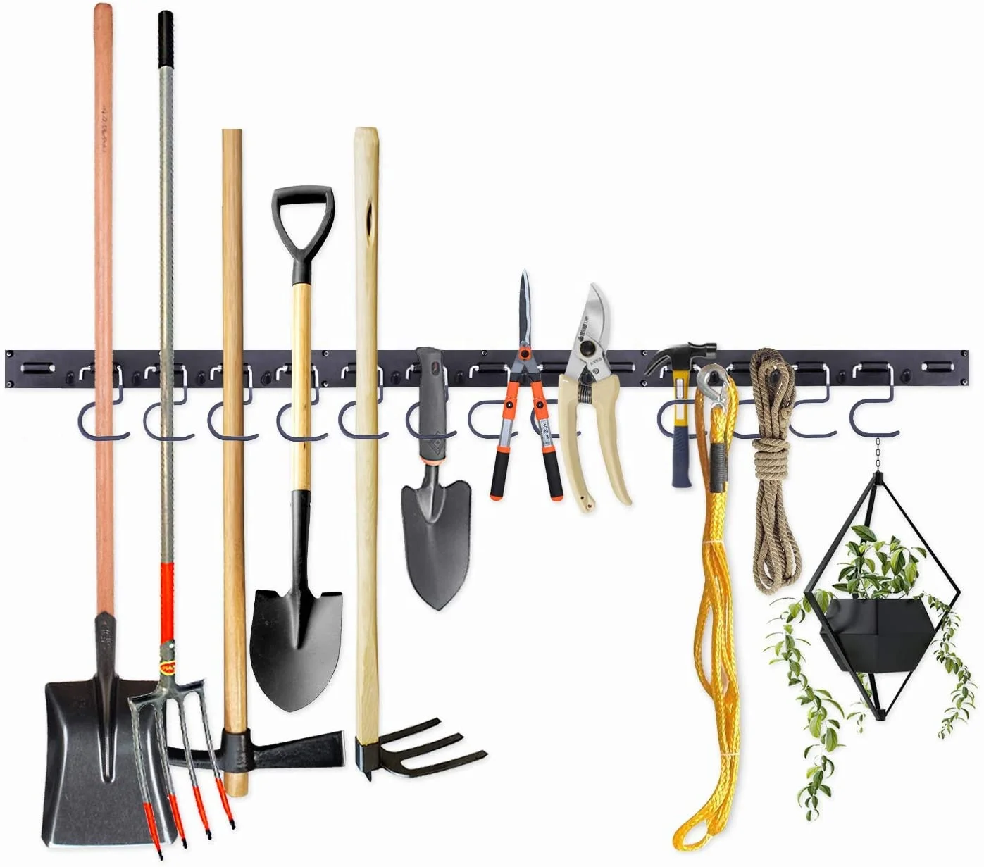 48 Inch with 3 Rails 12 Hooks All Metal Garden Tool Organizer, Heavy Duty Tools Hanger Adjustable Storage System