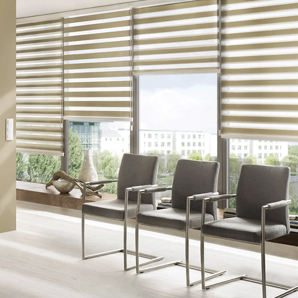 Cordless Spring Zebra Blinds Colorful 100 Polyester Window Horizontal  Blind Fabric Customized Sun Style Office