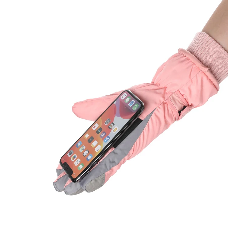 Fashion Winter five finger anti-skid touch screen waterproof Snowboard thermal pink red Ski gloves for women