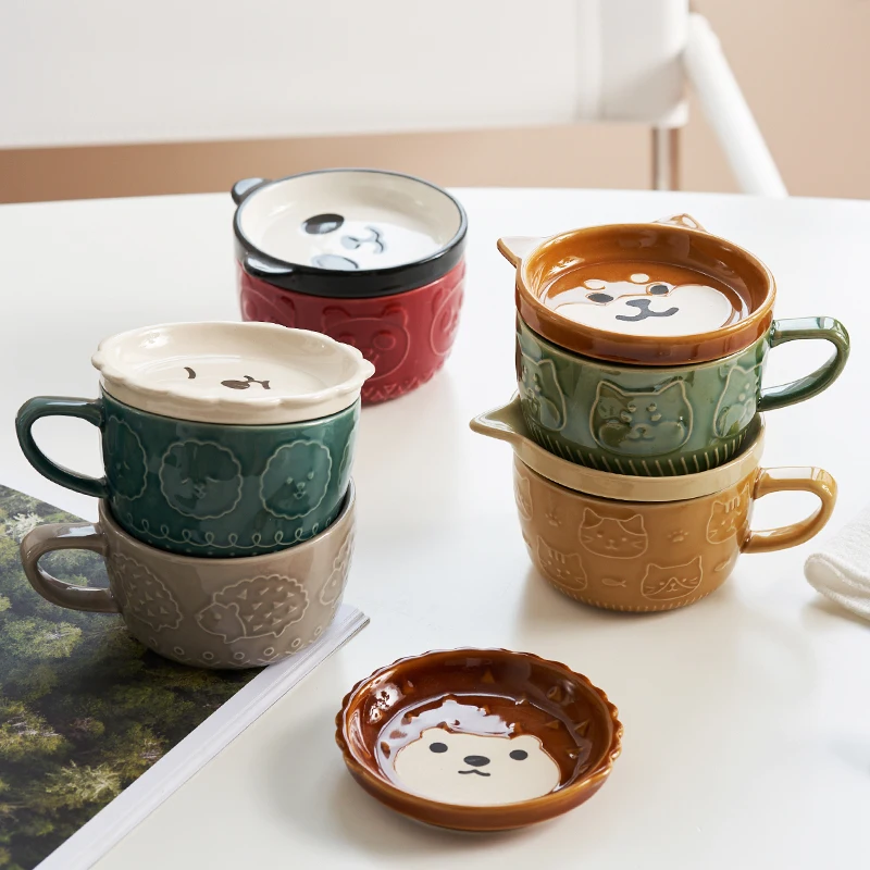 Milk Tea Colorful Cup Coffee Cute Animal Pattern Ceramic Mug With Handle  3251