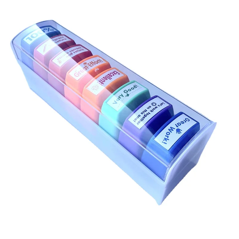 New Colorful 8 in 1 Children Teacher Custom Kids Flash Rubber Stamp Number Rolling Teacher Stamps