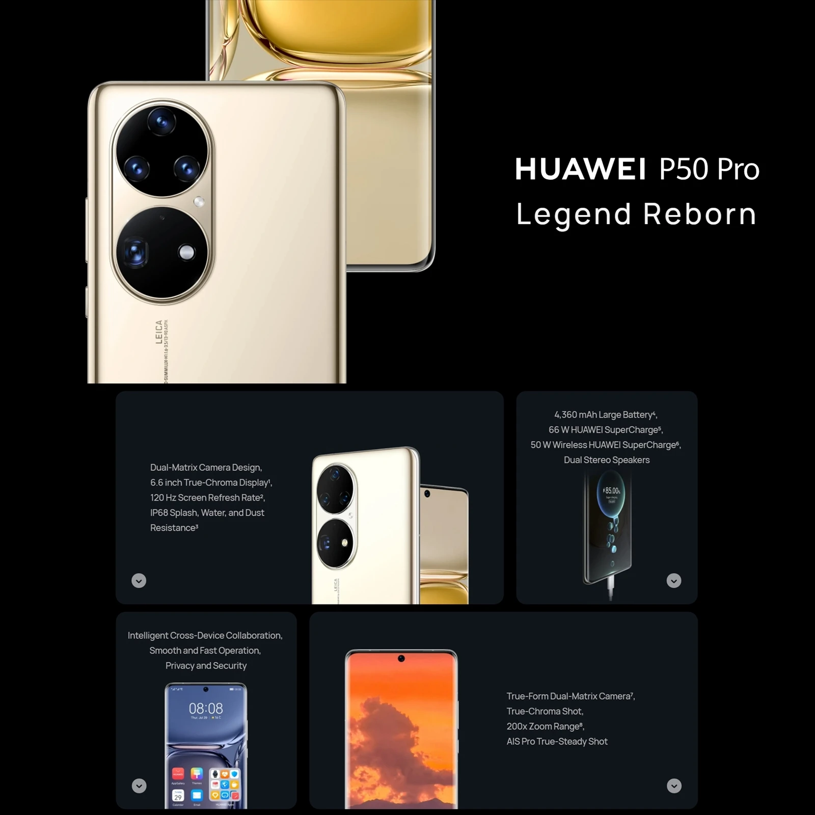 Huawei P50 Pro 4G JAD-AL50 HarmonyOS 2 Quad Back Cameras 4360mAh Battery Face ID Screen Fingerprint Identitification smart phone