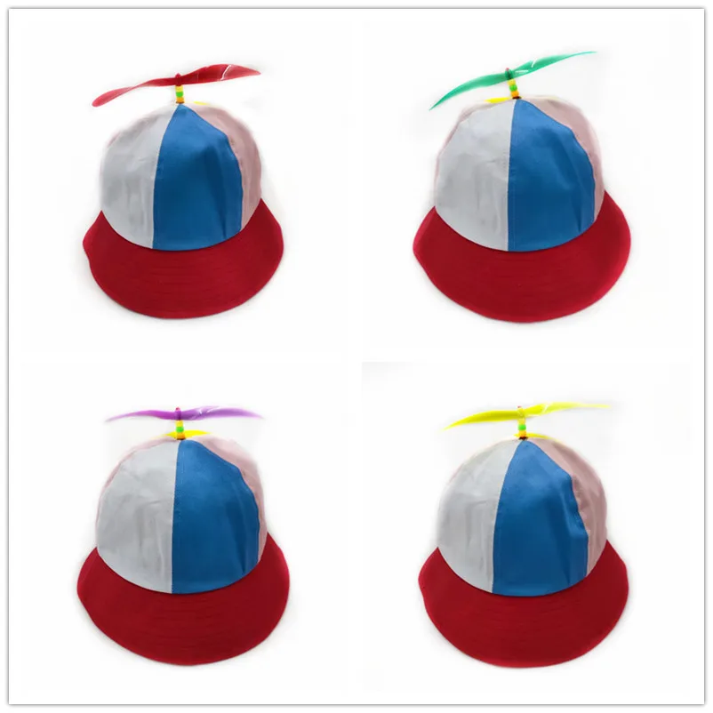 Outdoors Rainbow Detachable Propeller Bamboo Dragonfly Breathable Sunscreen Bucket Hats Parent-Child Printed Fisherman Hat