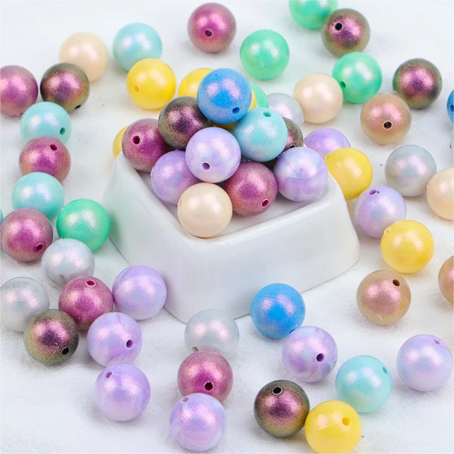 Bpa Free 15mm Silicone Glossy Teething Bead Food Grade Silicone Opal  Beads Silicone Focal Loose  Beads For Pens Making