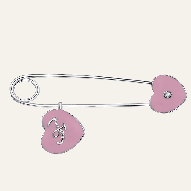 Children Kids 925 Sterling Silver Crystal Brooch Rhinestone Pink Enamel Heart Shape Brooch For Child
