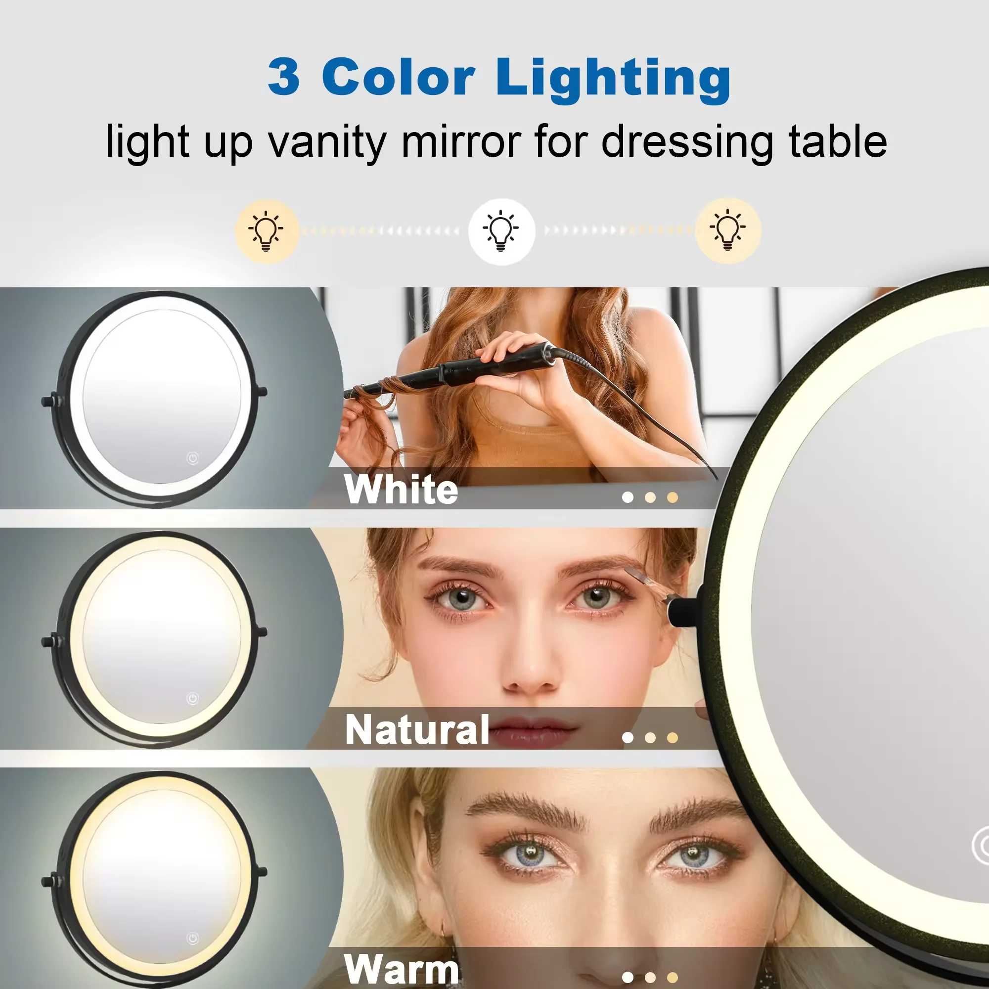 8 Inch Make Up Organizer with led Light Mirror Home Magnifying Makeup Mirror Desktop Cosmetic Mirror with Light