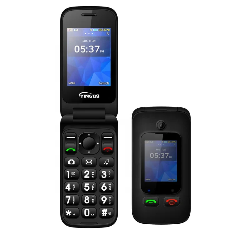 Dual Screen 4G spreadtrum T107 chip 2.4+1.77 inch dual SIM flip phone with SOS telephone for elderly