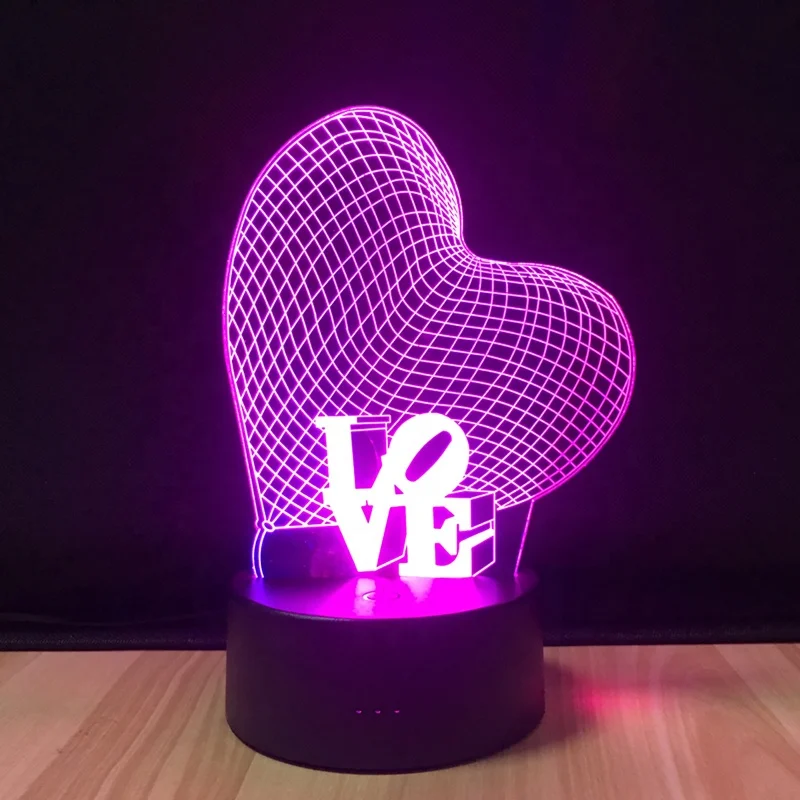 3D «любящее сердце» лампы Led Оптическая иллюзия ночник штепсельная вилка европейского стандарта 3 вида цветов Изменение Настольная лампа