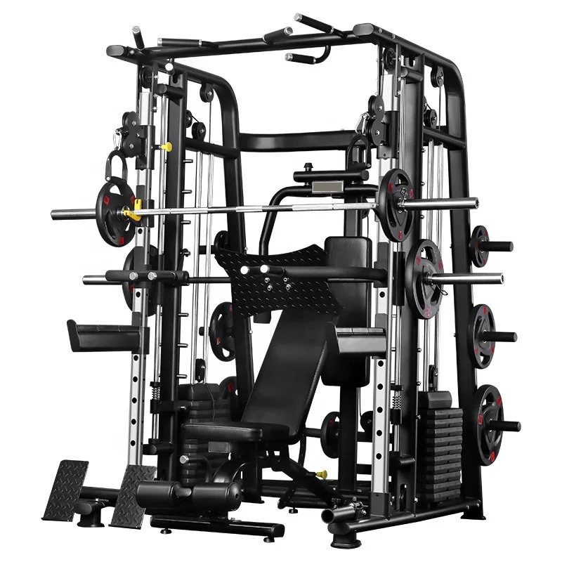 Professional Multifunctional Home Exercise Multi Squat Leg Raiser bench and barbell All In One Smith Machine Gym Equipment