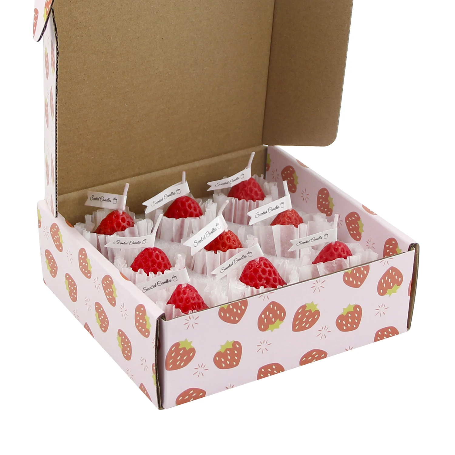 9 PACK Fruit Aroma Soy Wax Decorative Candle for Table Photo Prop Birthday Gift Strawberry Shaped Scented Candle