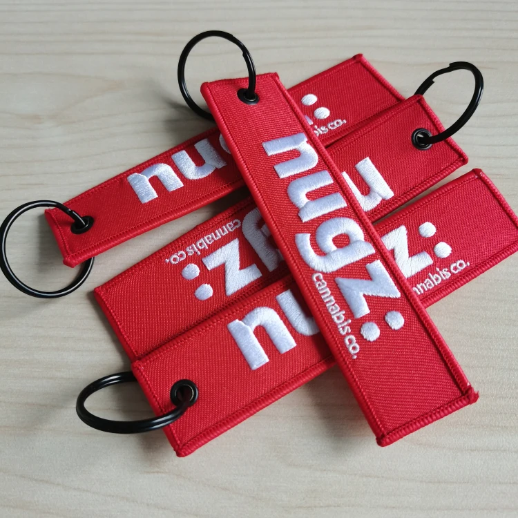 Custom Woven Logo Jet Tag Key Chain Embroidery Keychain Motorcycle Car Anime Key Tags