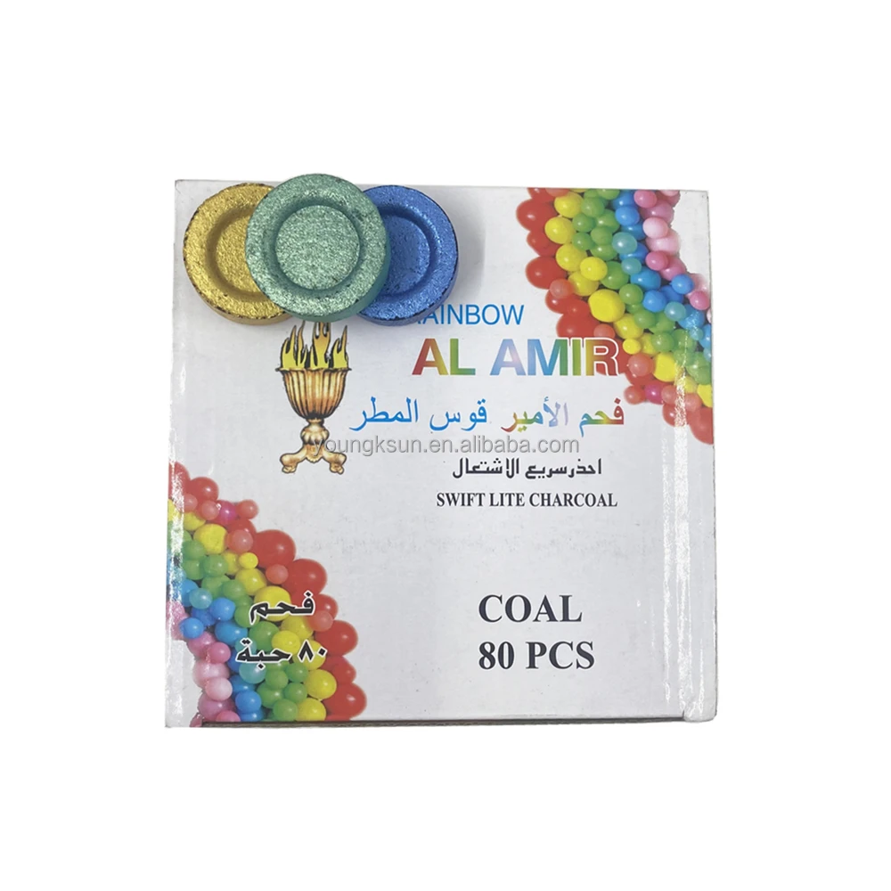 YKS cheap price sparkless fast lighting charcoal fruit wood colorful 33mm hookah charcoal for bakhoor