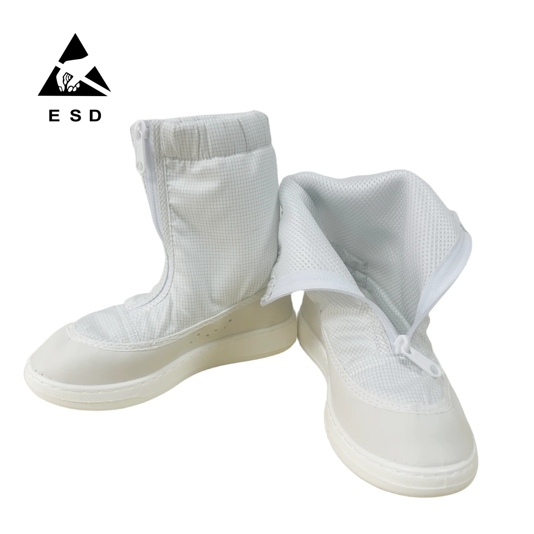 Class 10-1000 Pu Sole White Grid Antistatic Cloth Fabric add Conductive wire ESD Clean Room safety dust free Mid Booties