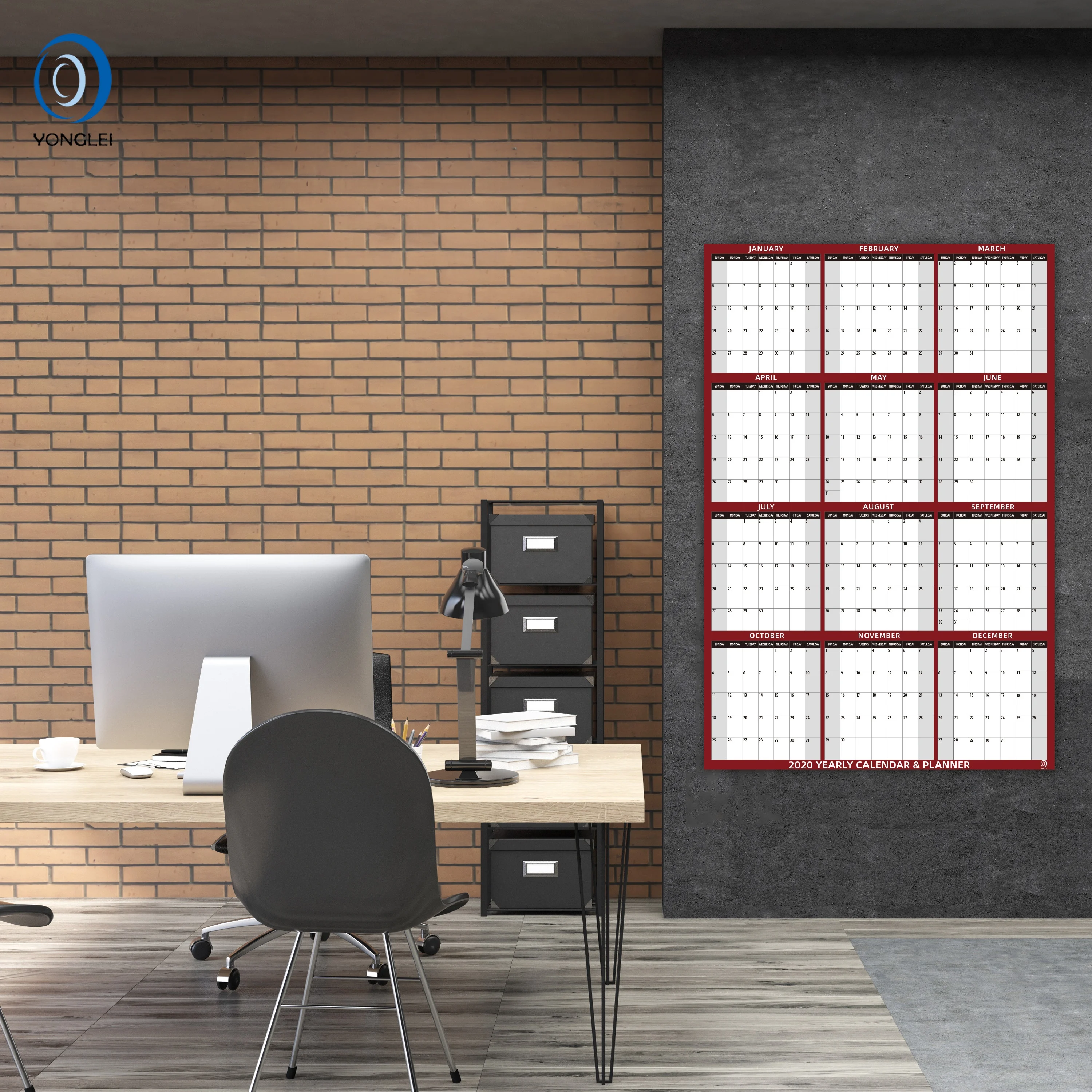 027-1A2 Double sided vertical/horizontal calender 2020 erasable wall calendar 2020 personalize