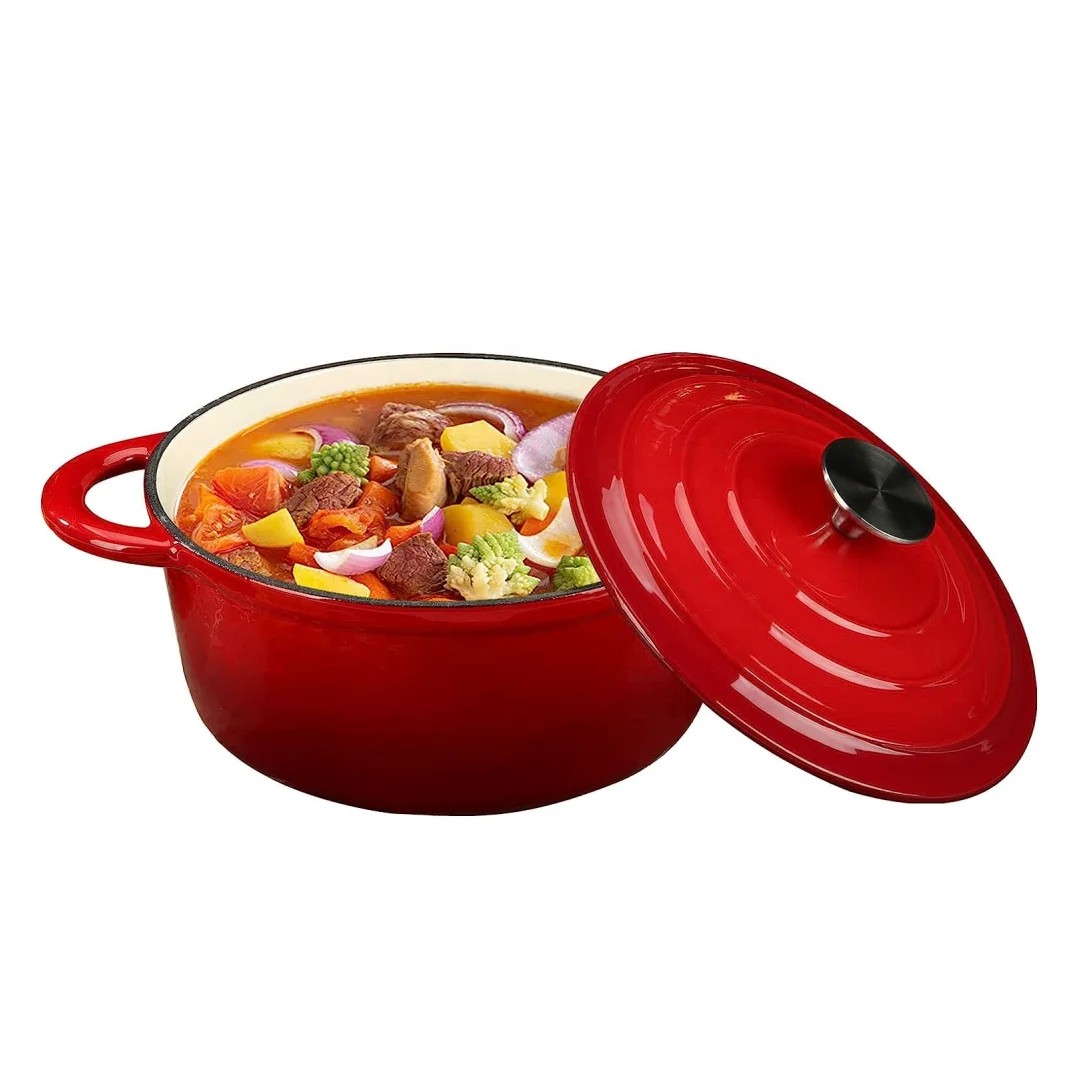 round enameled cast iron non stick kitchen cooking soup stock pot cookware dutch oven casserole for bread baking