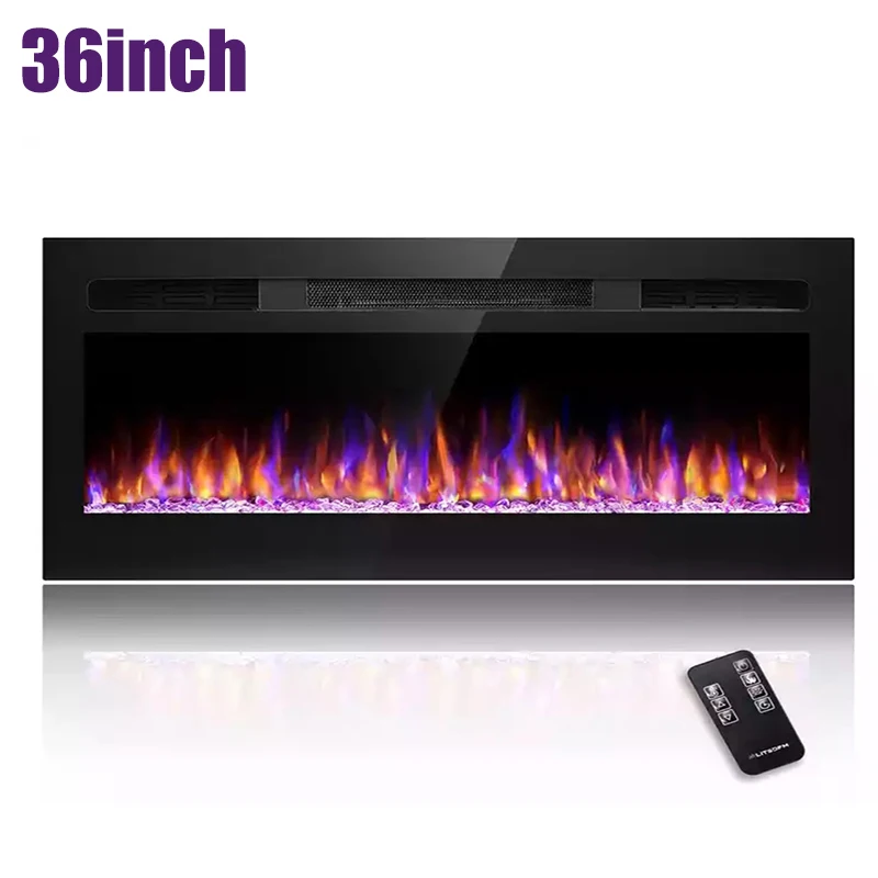 36 Inch Modern Home Electric Fireplace Indoor Living Room Wall Mounted Embedded With Adjustable Flame Fireplace Heater