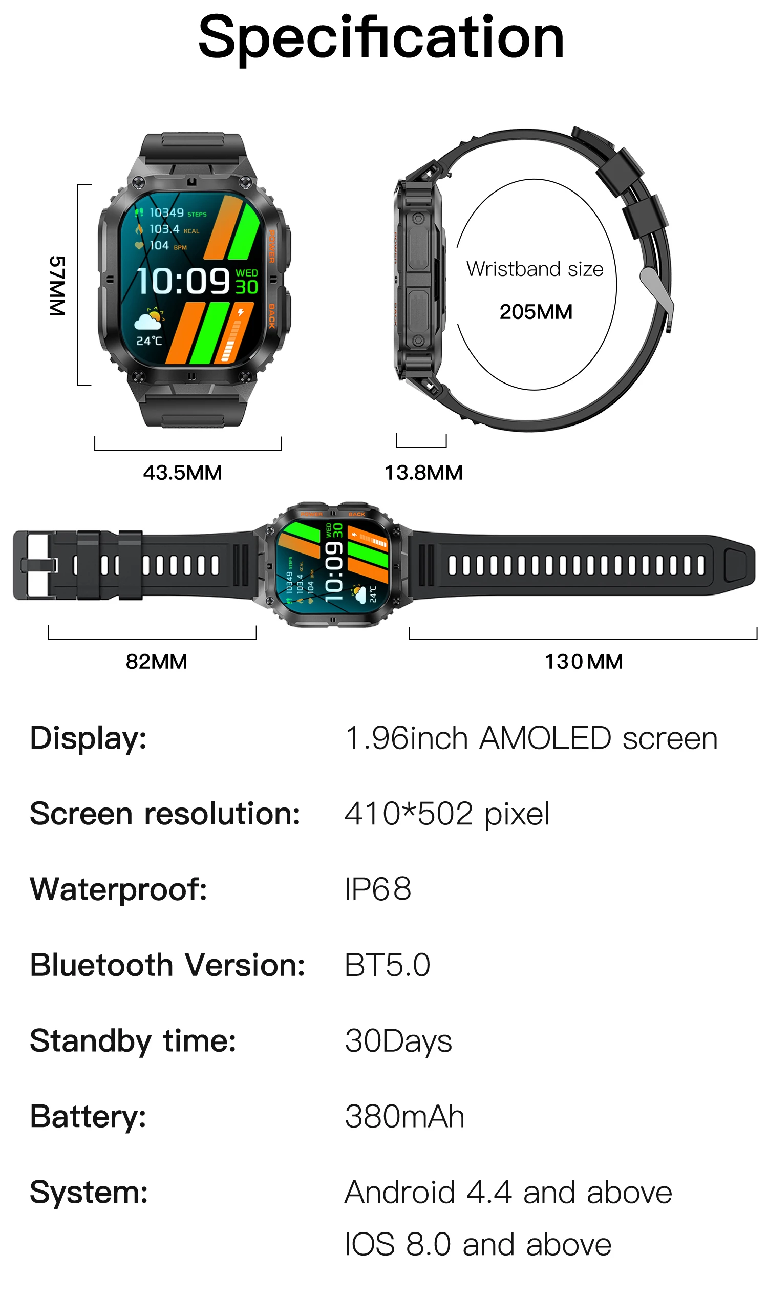 K61 Pro Wrist Watch Magnetic Charger Relojes Inteligentes 1.96inch Amoled Screen With Compass Smart Watch for IOS and Android